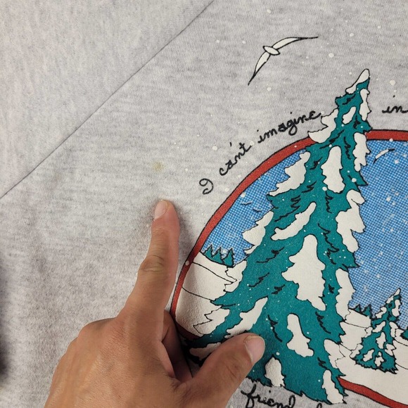 Vintage Cat Winter Sweatshirt Womens 1X Gray Collared Snowy Scenery Made USA 90s - Picture 5 of 13